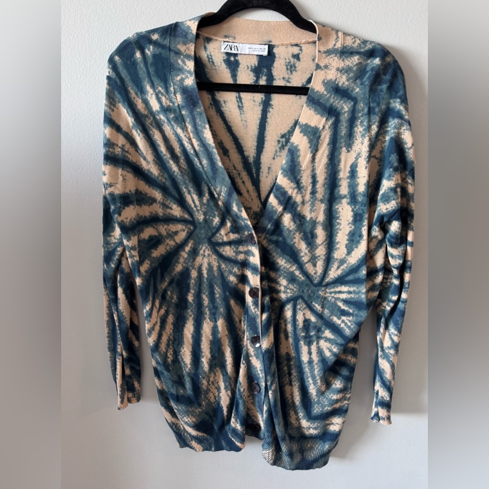 Zara Blue and Cream Tie-Dye Cardigan